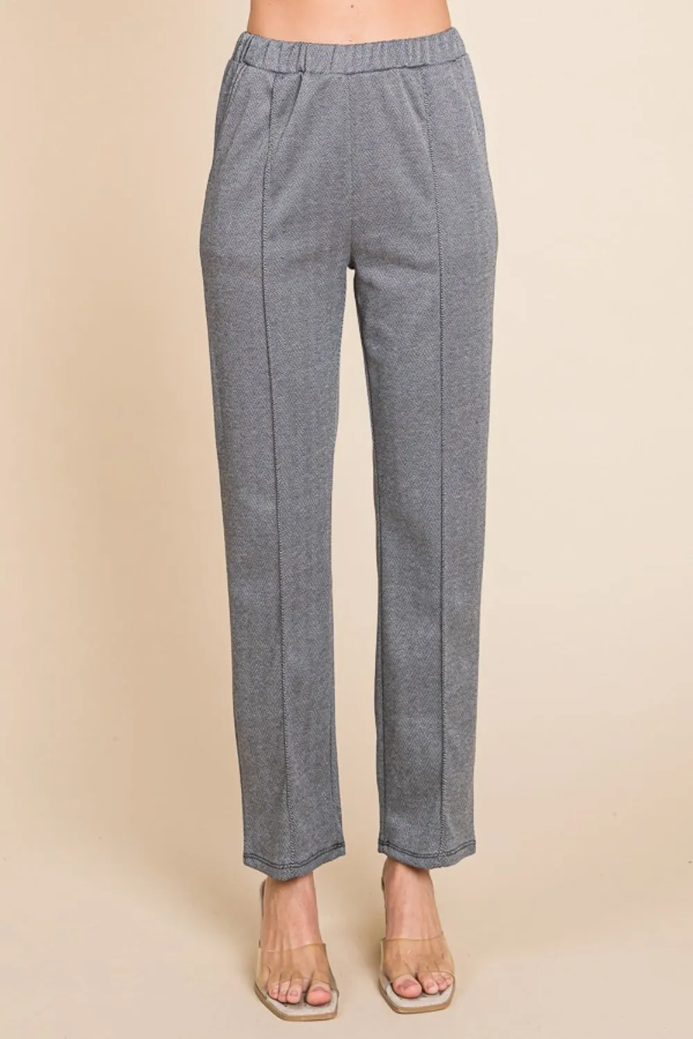 Pin Tuck Detail Slim Pants - Gray