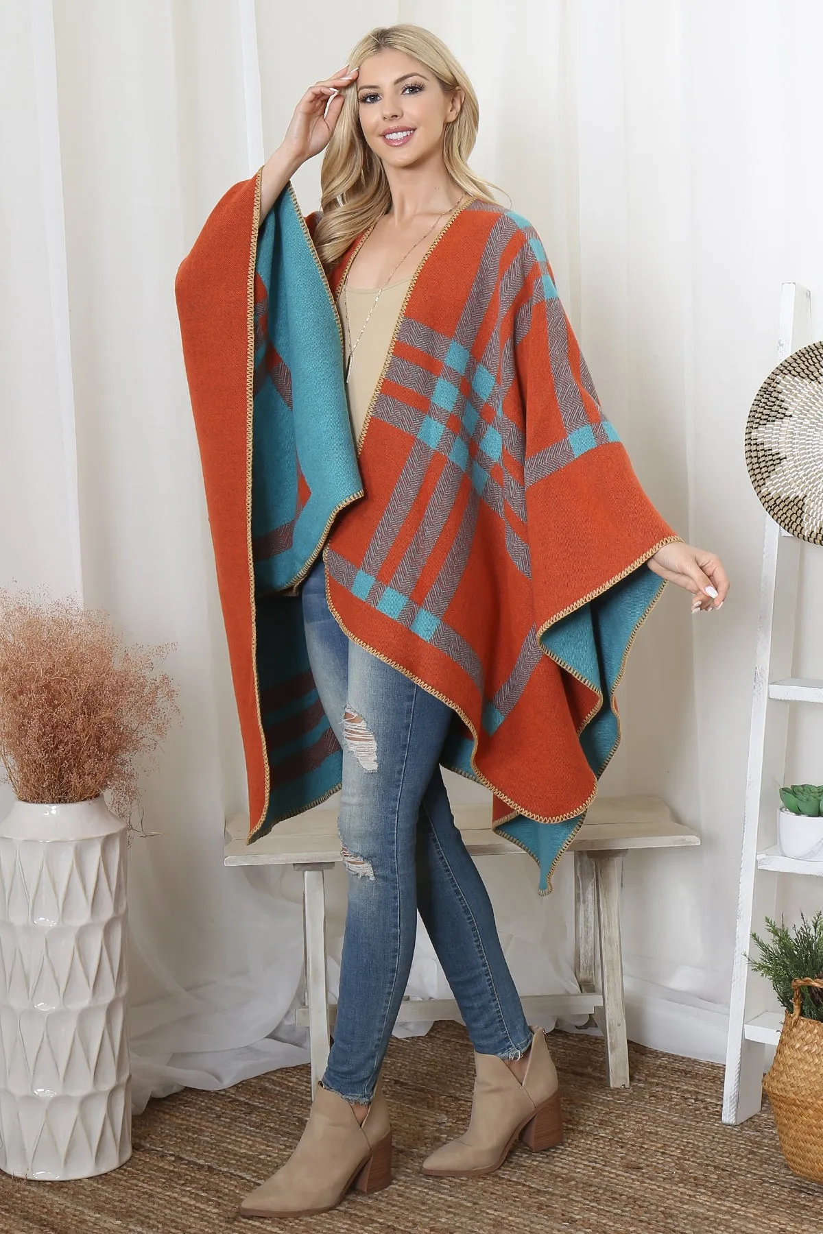 PLAID KNIT WARMER OPEN FRONT KIMONO (NOW $8.75 ONLY!)