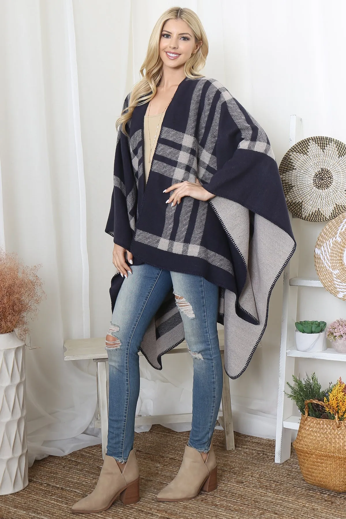 PLAID KNIT WARMER OPEN FRONT KIMONO (NOW $8.75 ONLY!)