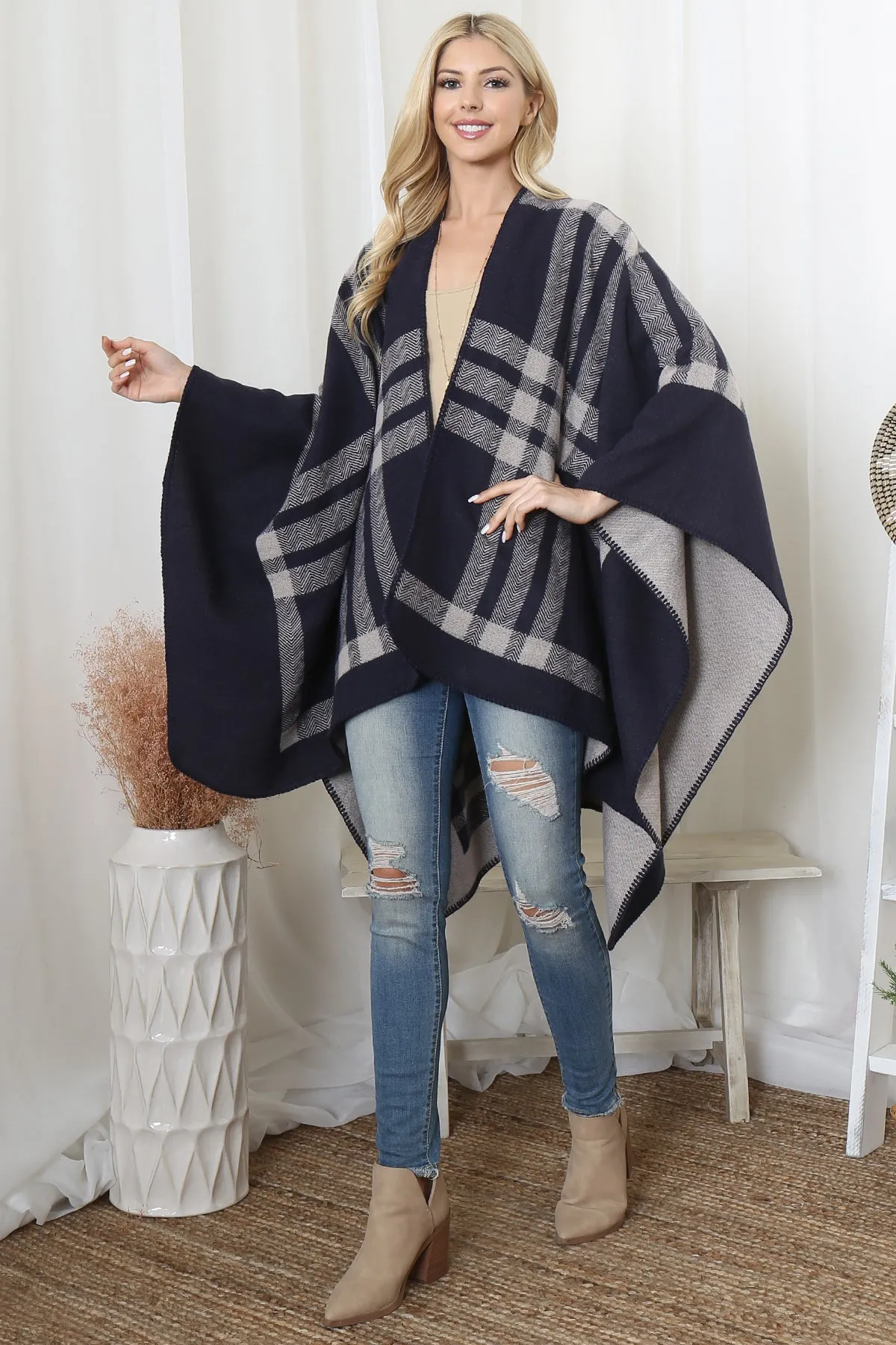 PLAID KNIT WARMER OPEN FRONT KIMONO (NOW $8.75 ONLY!)