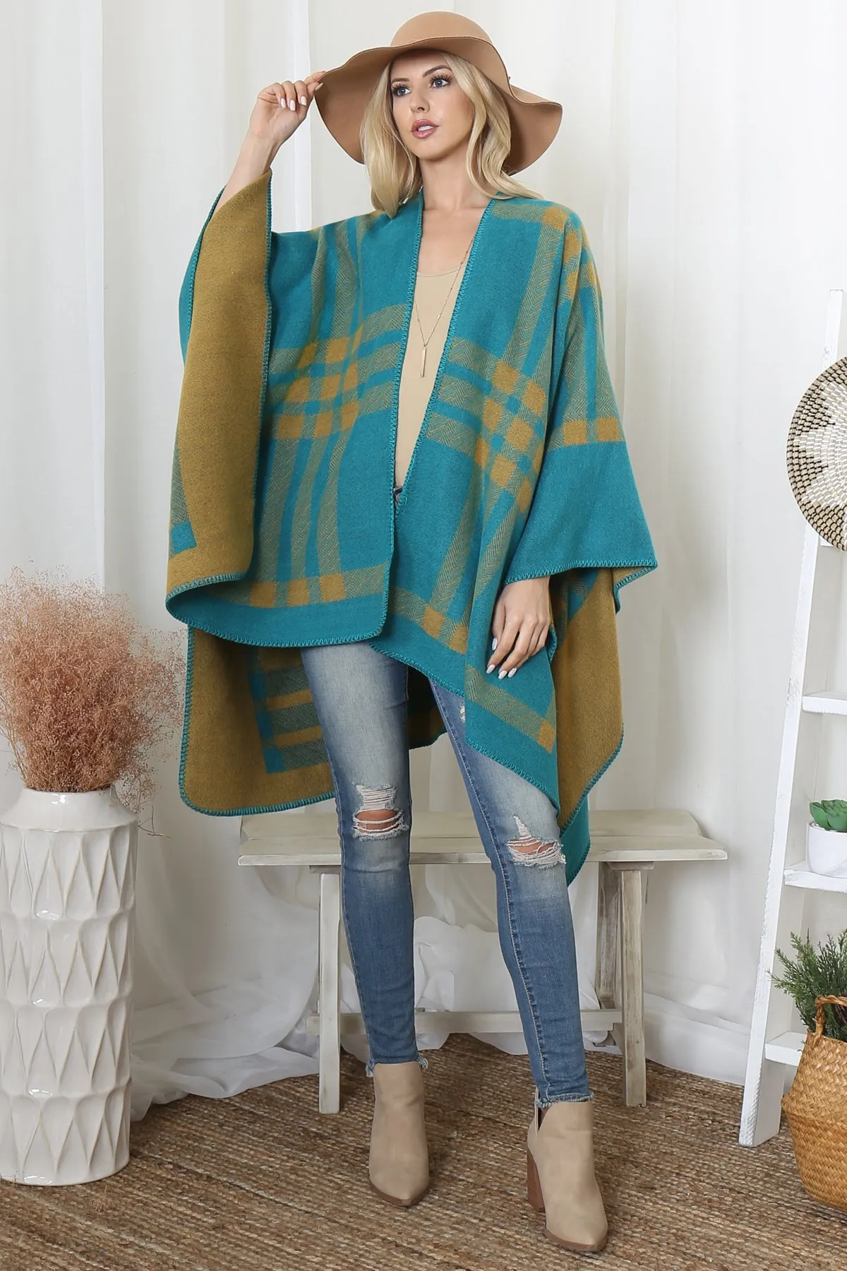 PLAID KNIT WARMER OPEN FRONT KIMONO (NOW $8.75 ONLY!)
