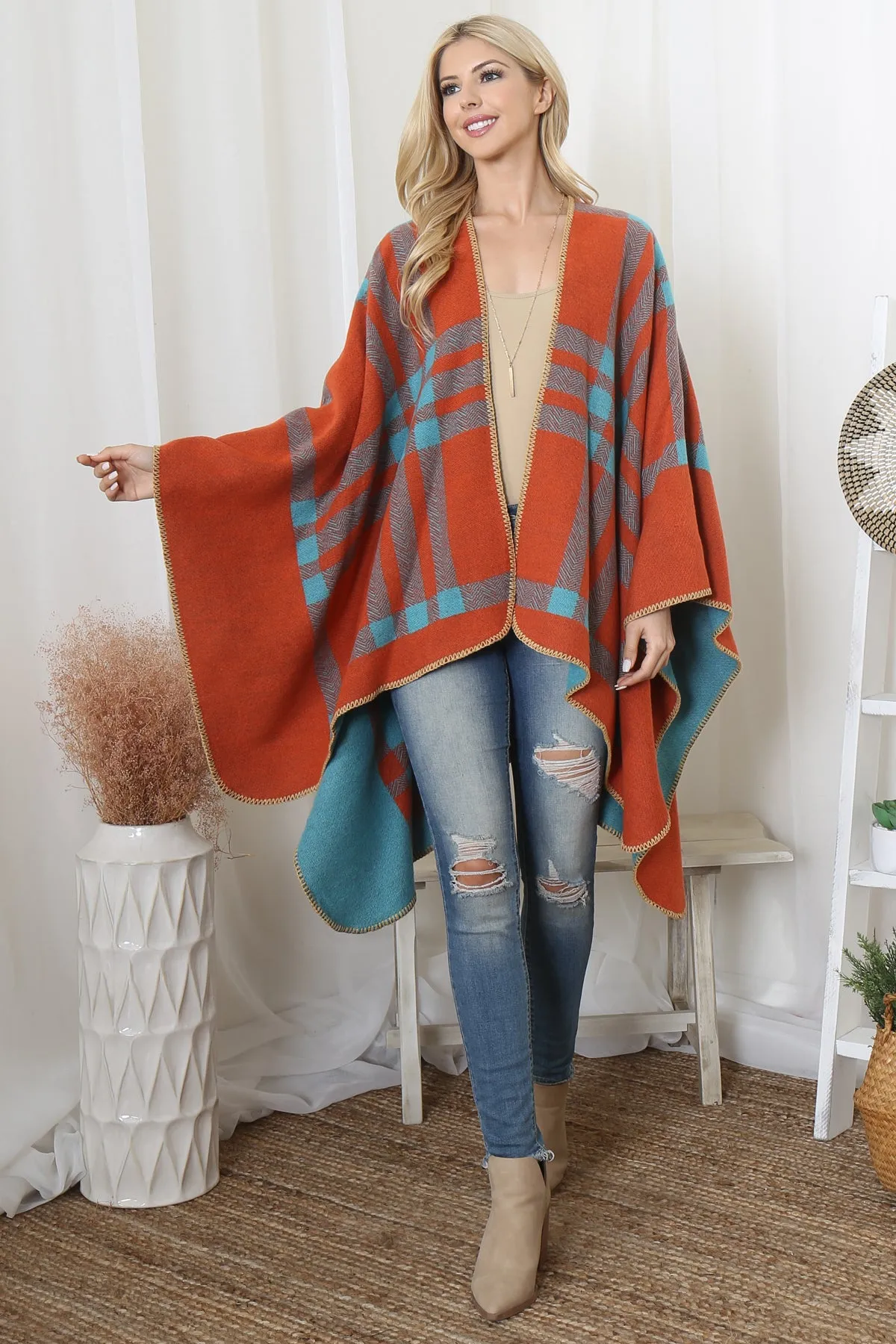 PLAID KNIT WARMER OPEN FRONT KIMONO (NOW $8.75 ONLY!)