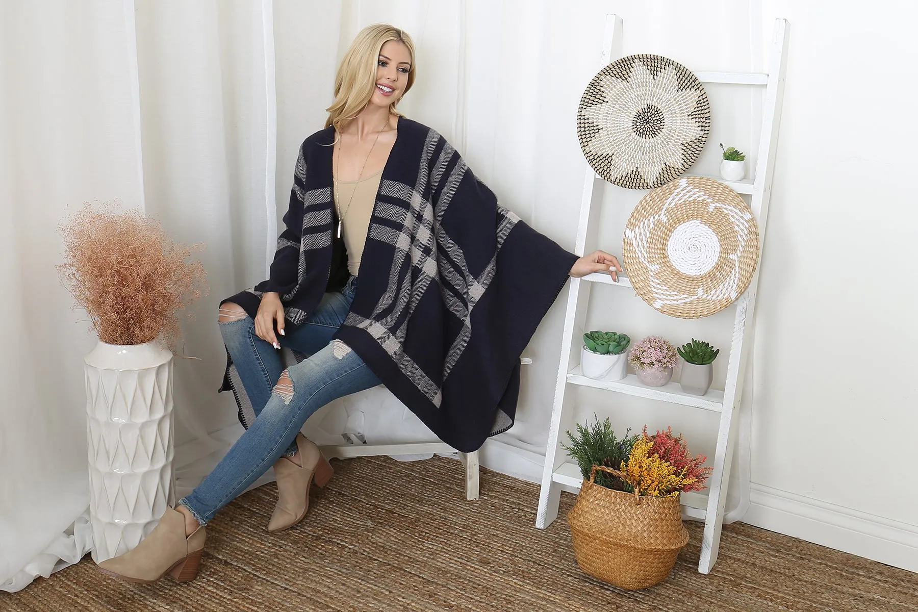 PLAID KNIT WARMER OPEN FRONT KIMONO (NOW $8.75 ONLY!)