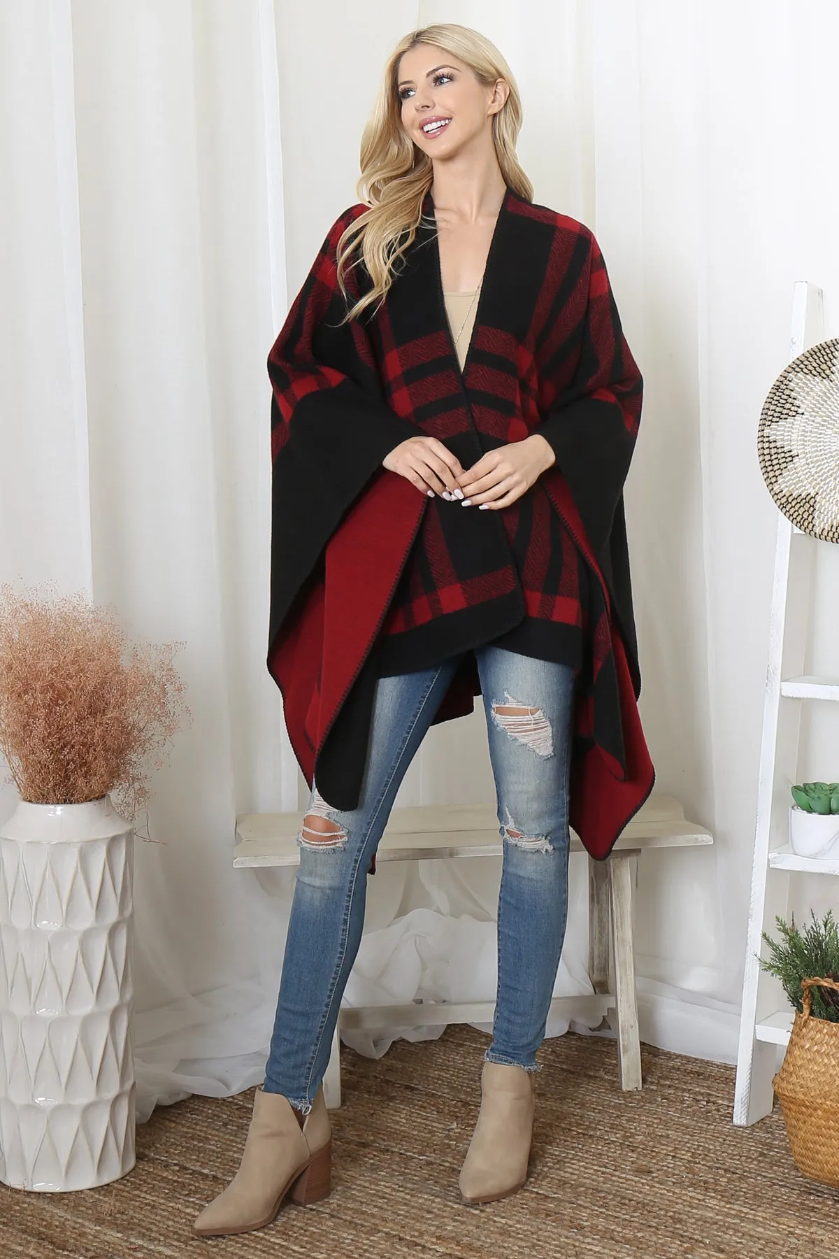 PLAID KNIT WARMER OPEN FRONT KIMONO (NOW $8.75 ONLY!)