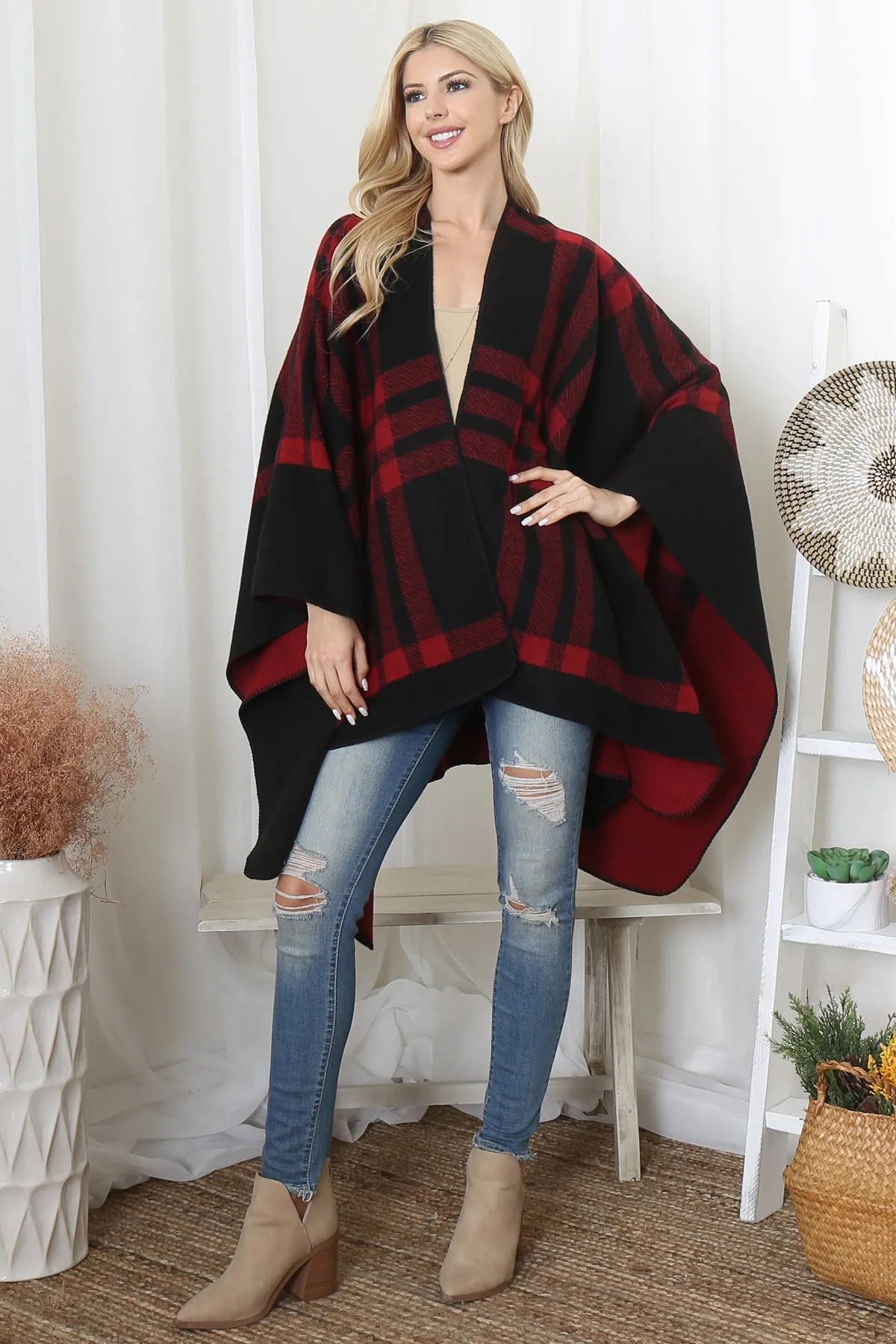 PLAID KNIT WARMER OPEN FRONT KIMONO (NOW $8.75 ONLY!)