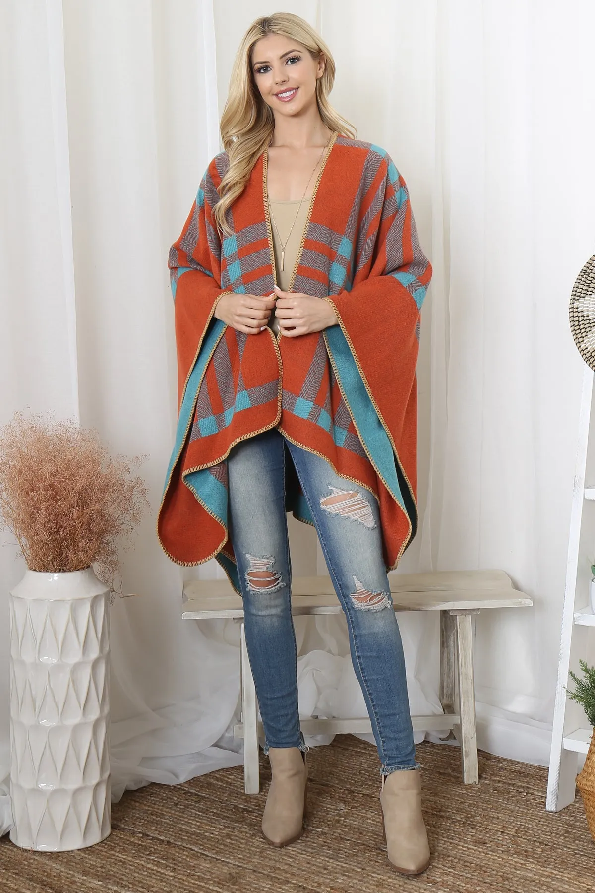 PLAID KNIT WARMER OPEN FRONT KIMONO (NOW $8.75 ONLY!)