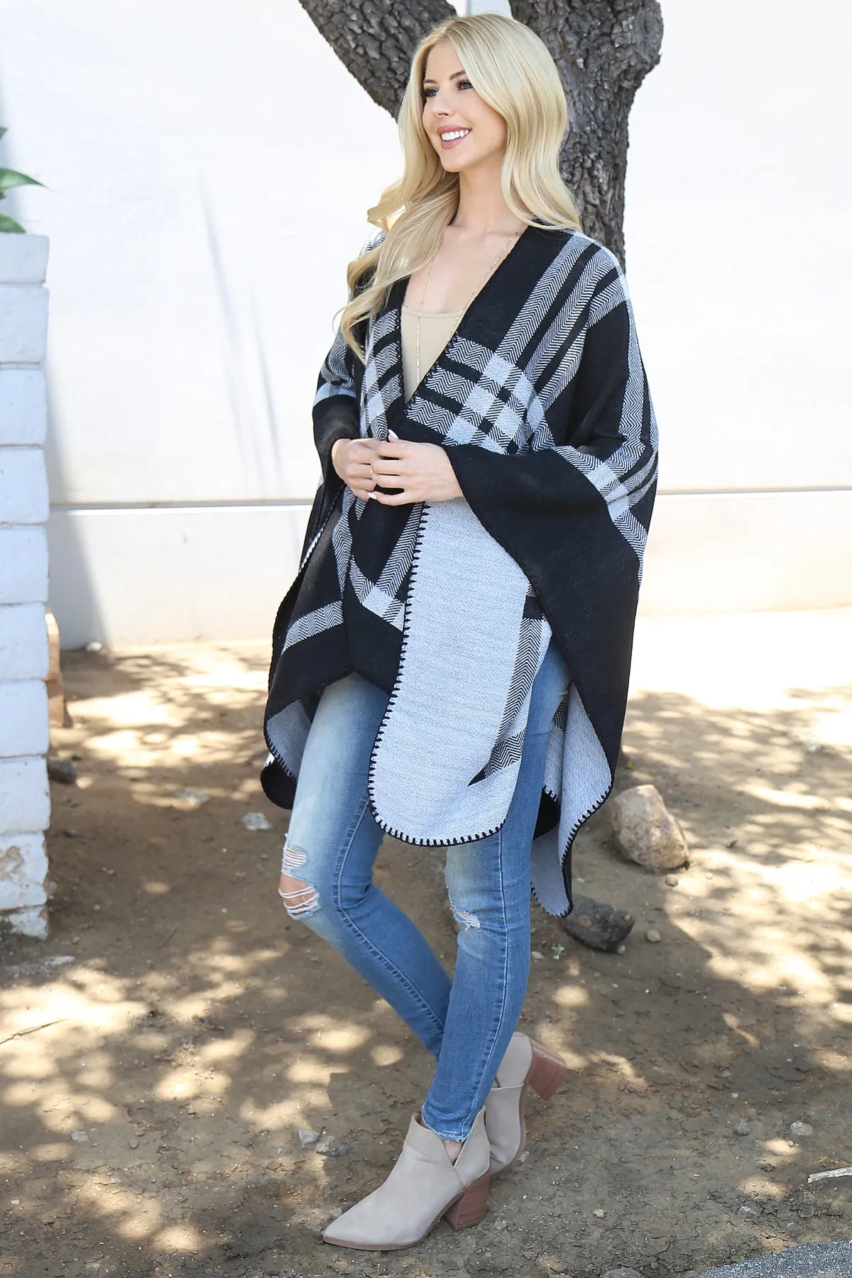 PLAID KNIT WARMER OPEN FRONT KIMONO (NOW $8.75 ONLY!)