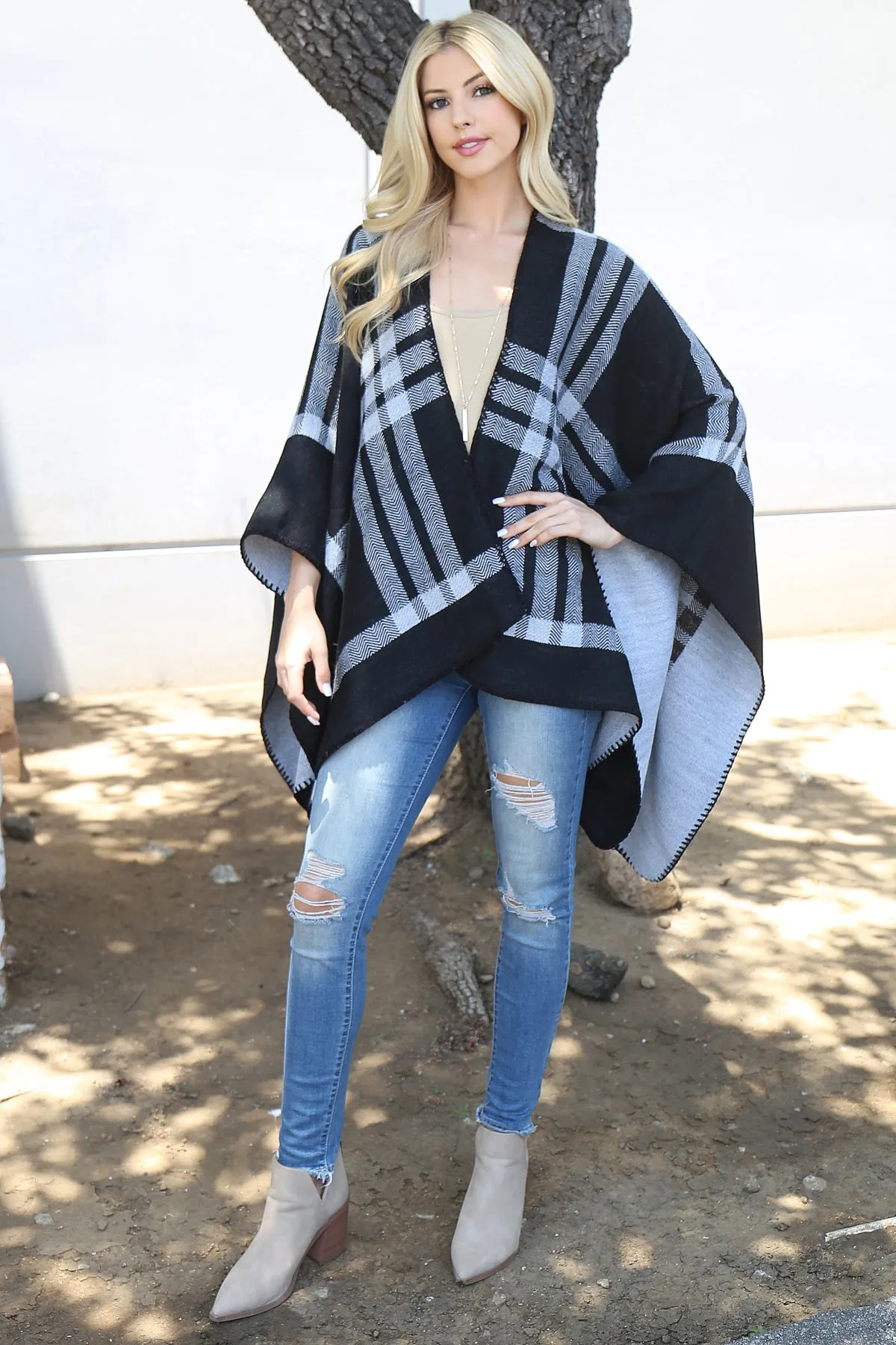 PLAID KNIT WARMER OPEN FRONT KIMONO (NOW $8.75 ONLY!)