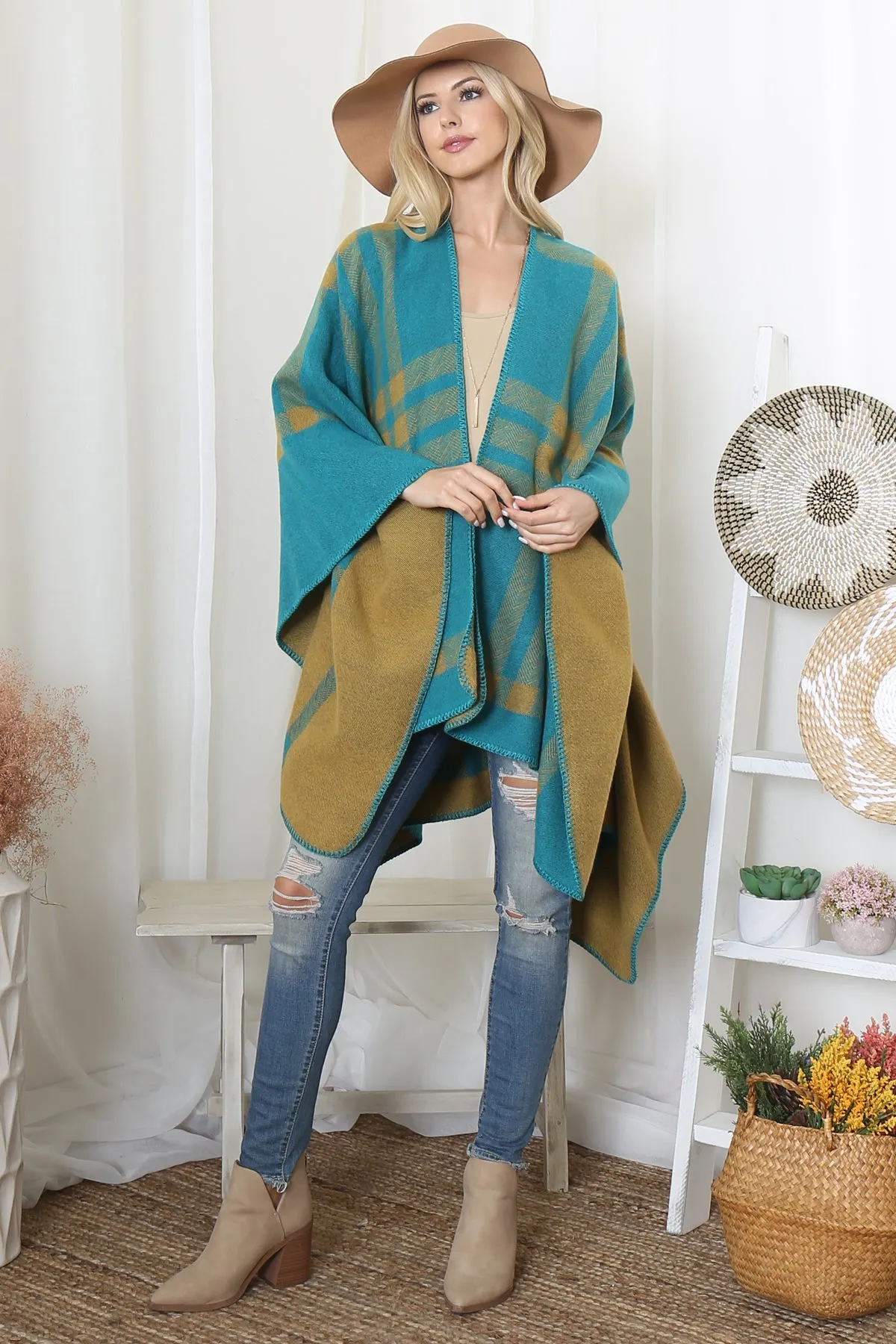 PLAID KNIT WARMER OPEN FRONT KIMONO (NOW $8.75 ONLY!)
