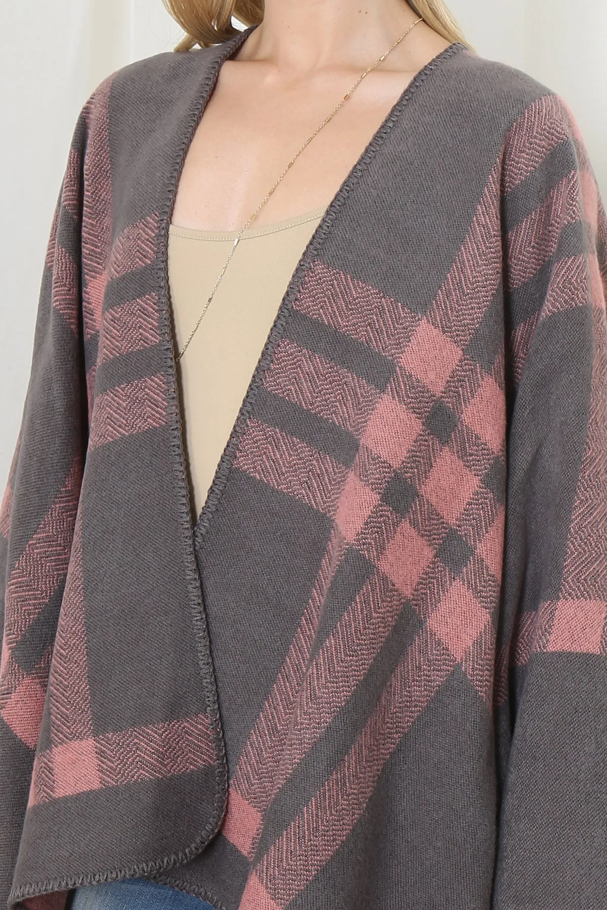 PLAID KNIT WARMER OPEN FRONT KIMONO (NOW $8.75 ONLY!)