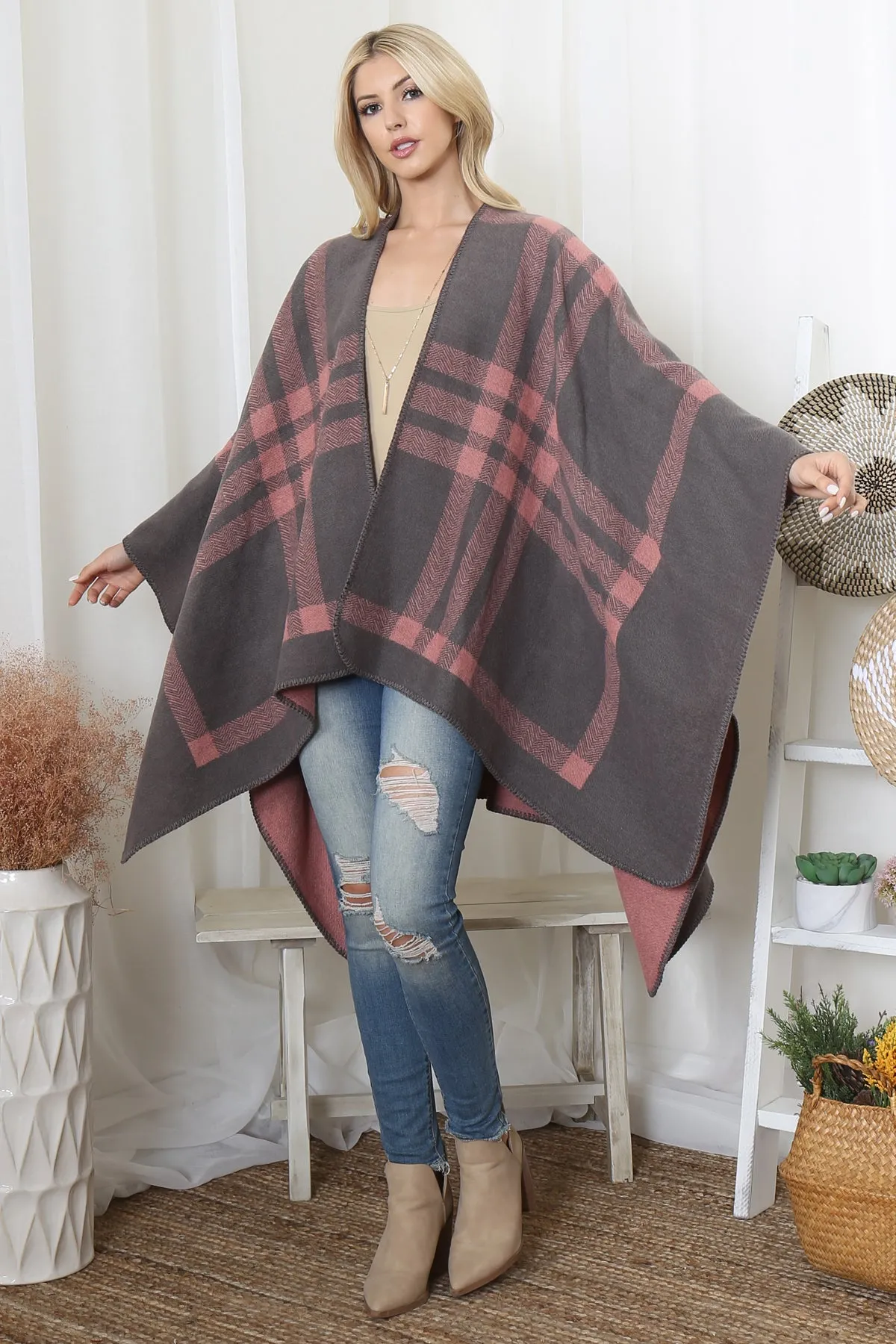 PLAID KNIT WARMER OPEN FRONT KIMONO (NOW $8.75 ONLY!)