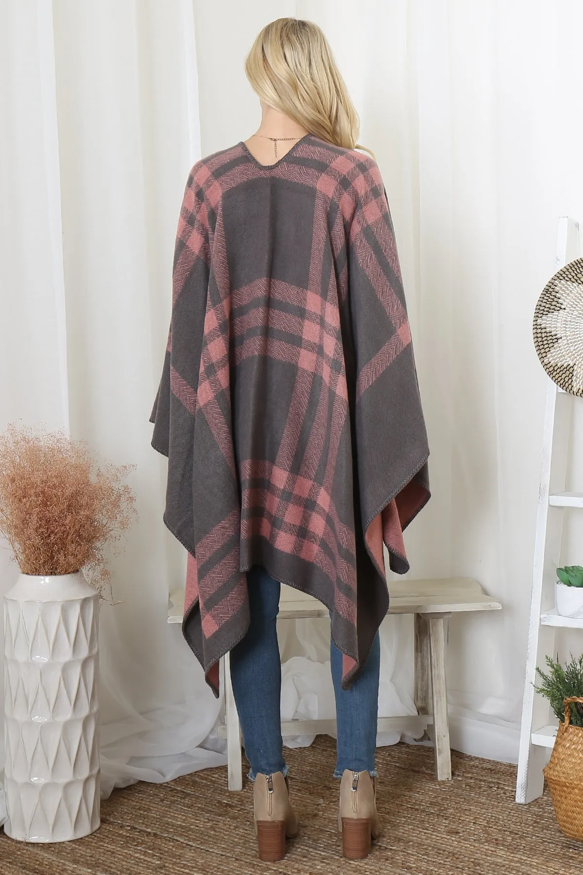PLAID KNIT WARMER OPEN FRONT KIMONO (NOW $8.75 ONLY!)
