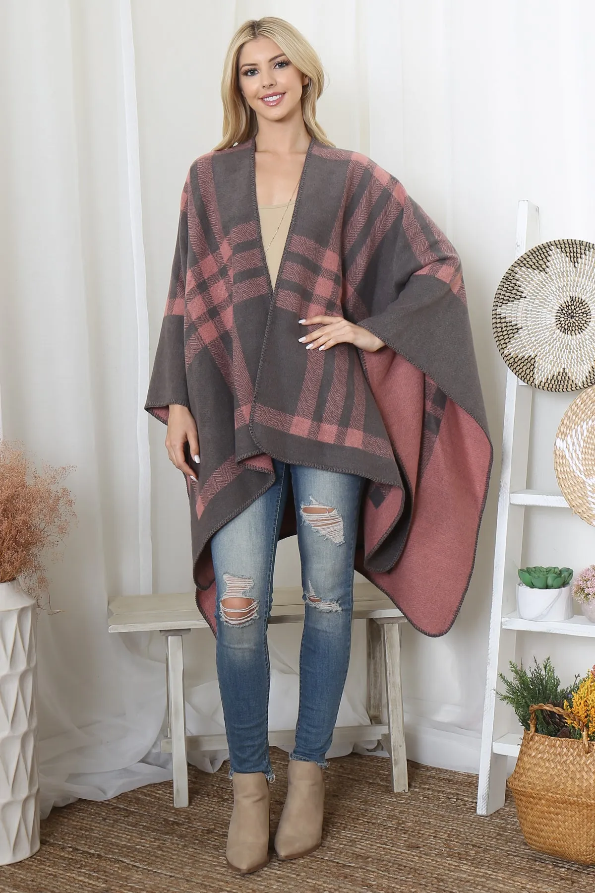 PLAID KNIT WARMER OPEN FRONT KIMONO (NOW $8.75 ONLY!)