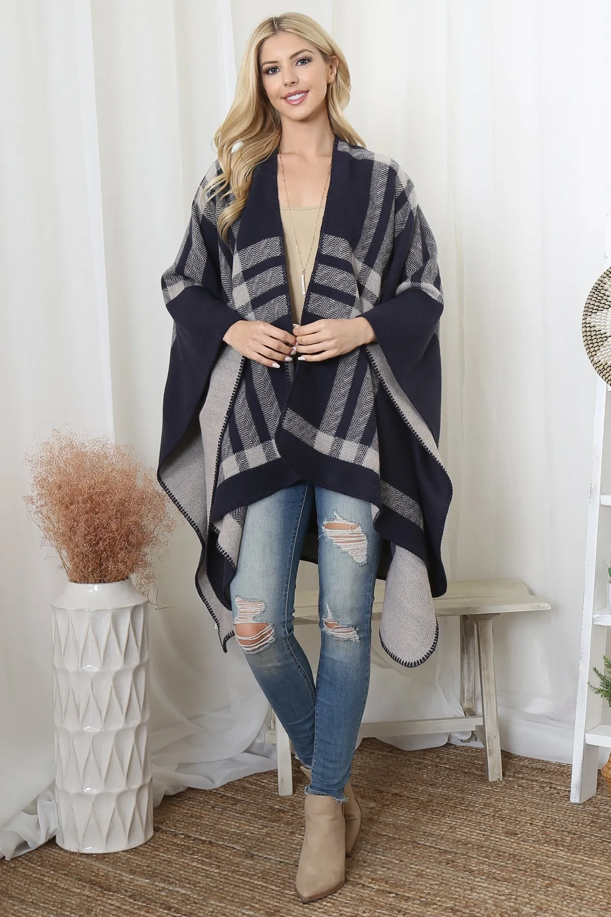 PLAID KNIT WARMER OPEN FRONT KIMONO (NOW $8.75 ONLY!)