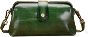 Premium Leather Retro Handmade Bag, unique Lady Vintage Leather Purse Shoulder Purses Messenger Bag Doctor Bag(green) 8.66 x 4.72x 2.36 inch