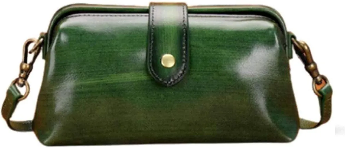 Premium Leather Retro Handmade Bag, unique Lady Vintage Leather Purse Shoulder Purses Messenger Bag Doctor Bag(green) 8.66 x 4.72x 2.36 inch