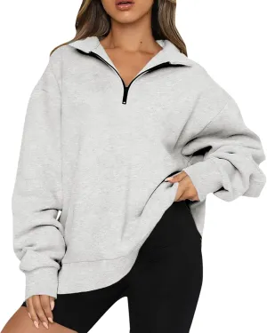 Quarter Zip Pullover Women Oversized Scuba Dupes Sweatshirt Fall Fashion 2023 Half Zip Hoodies Pullover Y2K Teen Girl Clothes