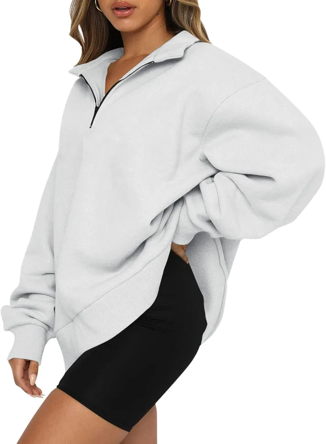 Quarter Zip Pullover Women Oversized Scuba Dupes Sweatshirt Fall Fashion 2023 Half Zip Hoodies Pullover Y2K Teen Girl Clothes