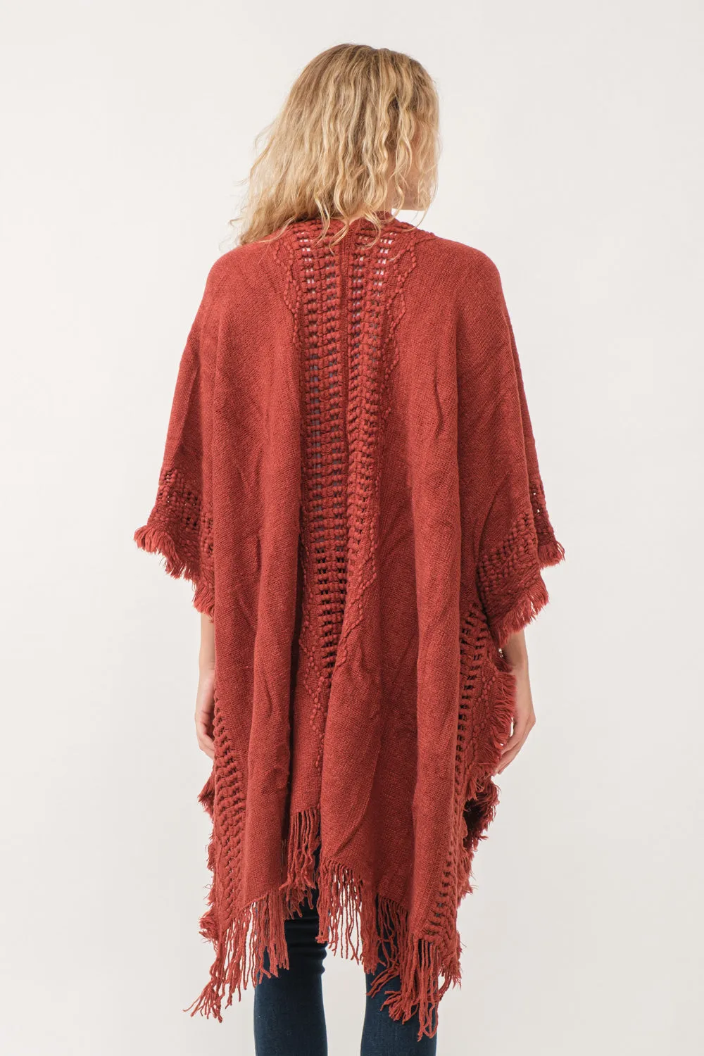 RAJ ISSEY CROCHET BORDER PONCHO RUANA