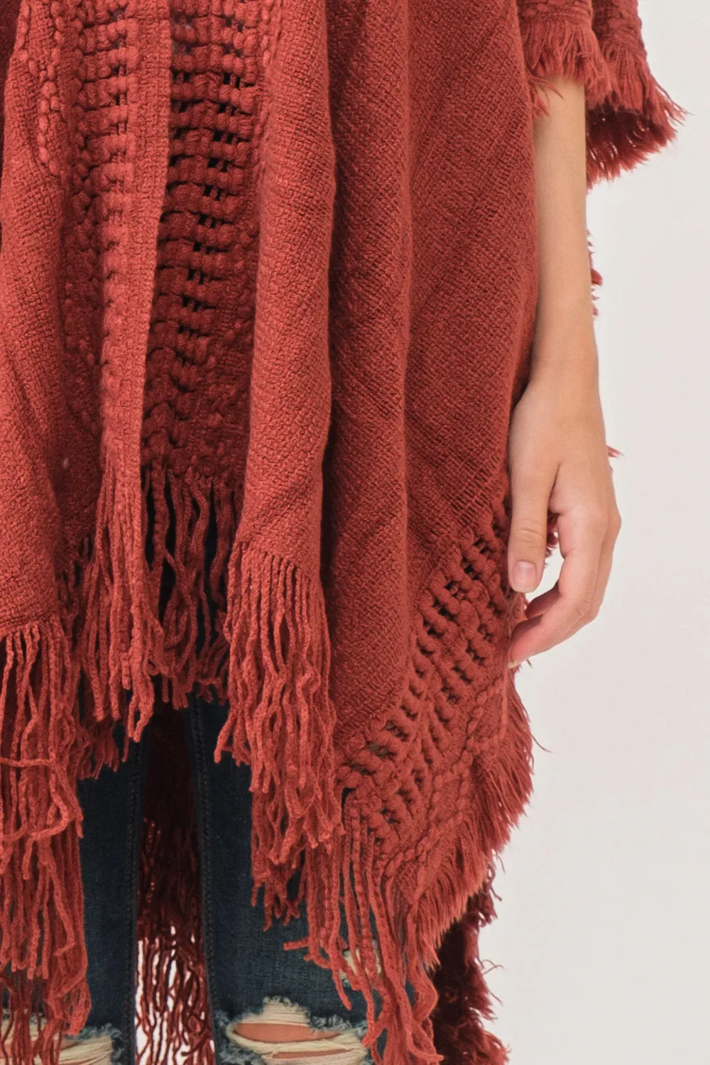RAJ ISSEY CROCHET BORDER PONCHO RUANA