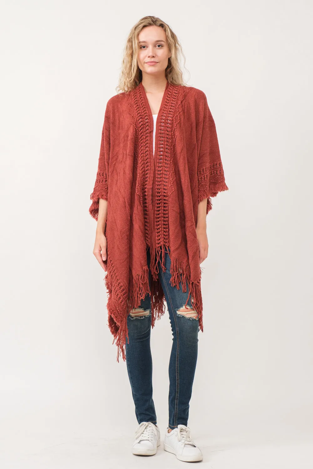 RAJ ISSEY CROCHET BORDER PONCHO RUANA