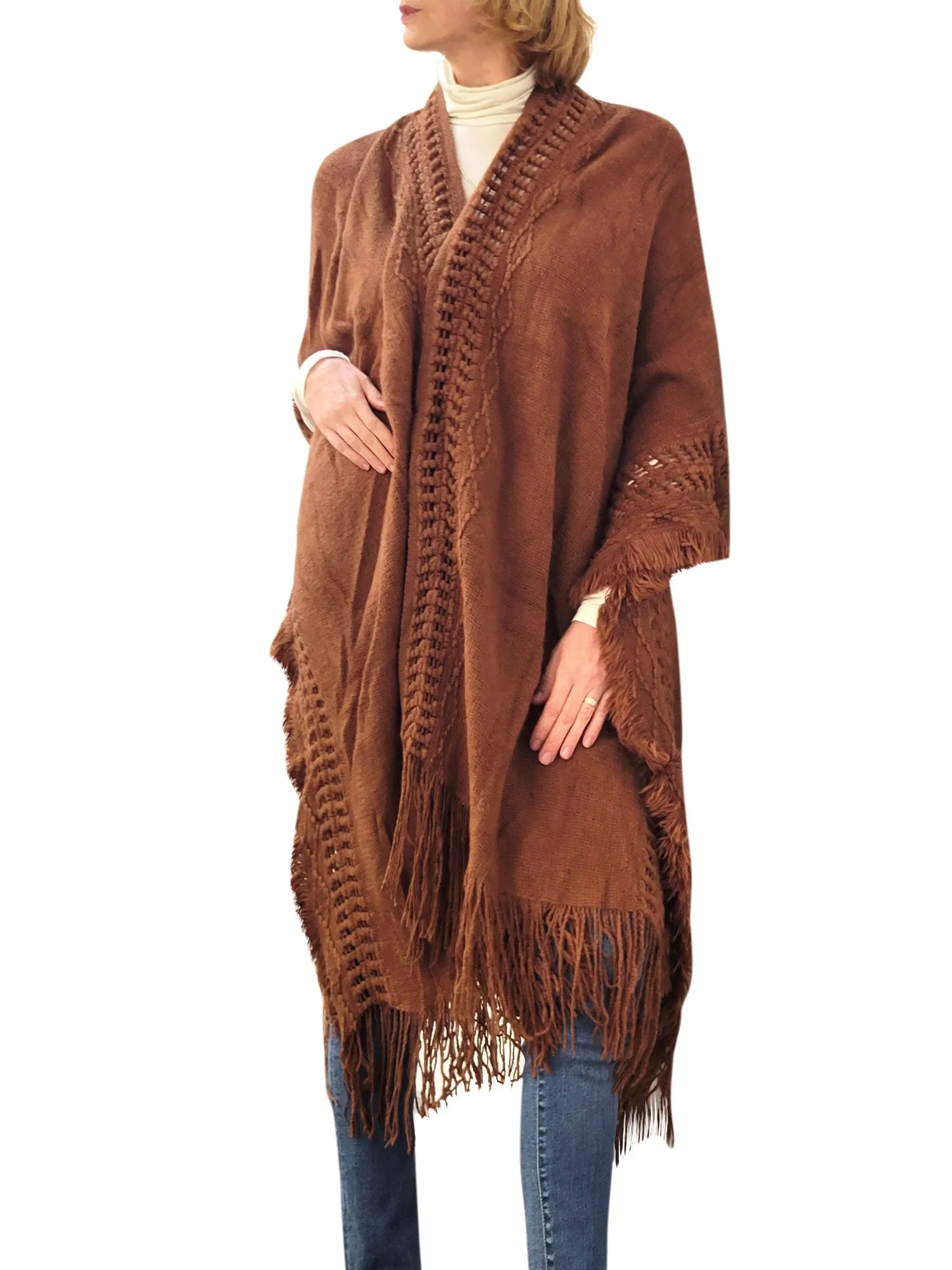 RAJ ISSEY CROCHET BORDER PONCHO RUANA
