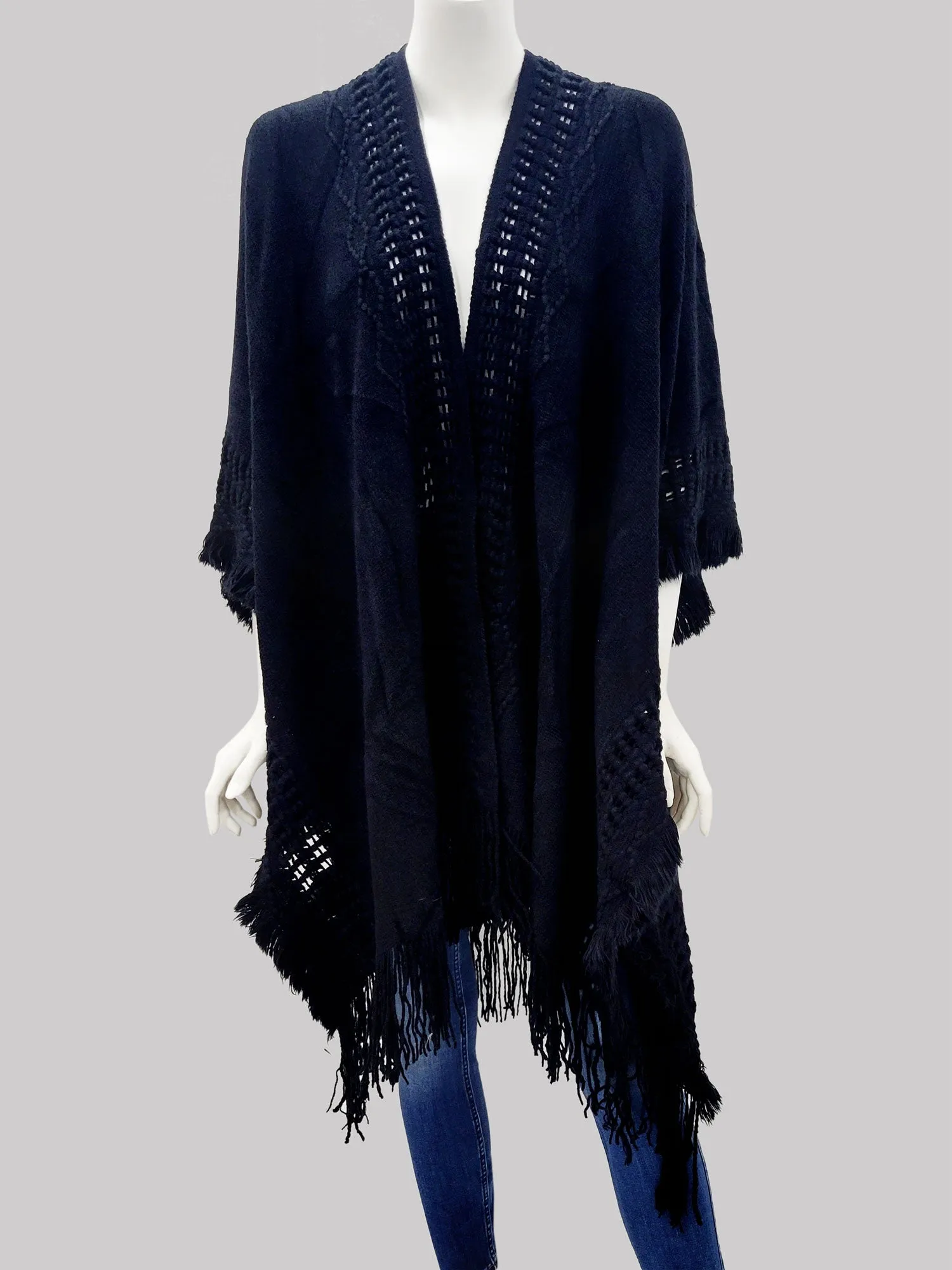 RAJ ISSEY CROCHET BORDER PONCHO RUANA