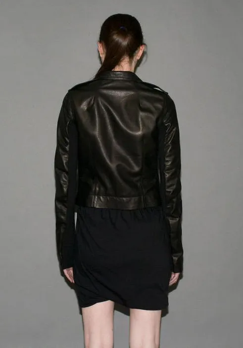 RICK OWENS WOMENS RP18S8703 LCW BLACK CLASSIC LEATHER JACKET