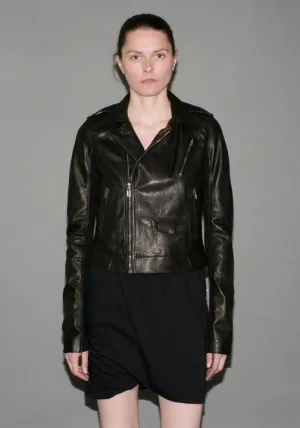 RICK OWENS WOMENS RP18S8703 LCW BLACK CLASSIC LEATHER JACKET