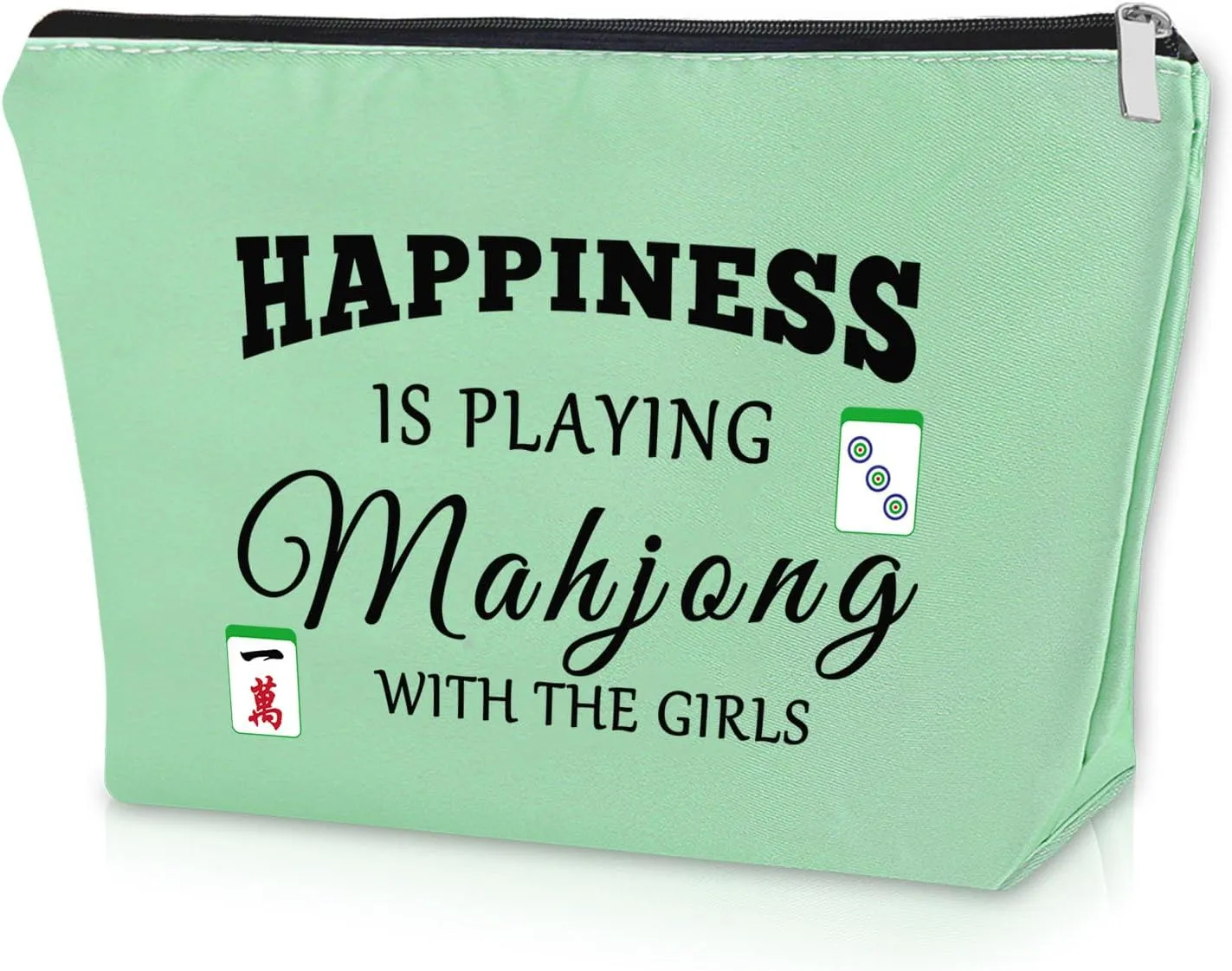 Sazuwu Mahjong Gifts: Green Makeup Bag - Unique Mahjong Themed Items for Women - Grandma, Mom, Aunt, Player Gifts - Travel Pouch