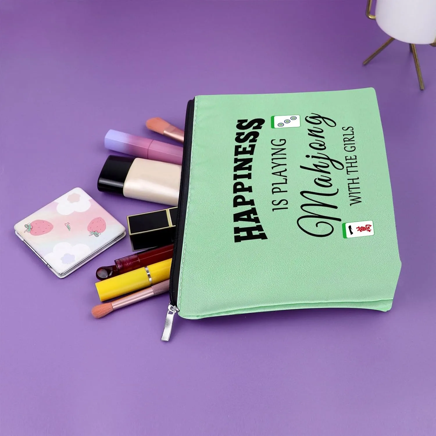 Sazuwu Mahjong Gifts: Green Makeup Bag - Unique Mahjong Themed Items for Women - Grandma, Mom, Aunt, Player Gifts - Travel Pouch