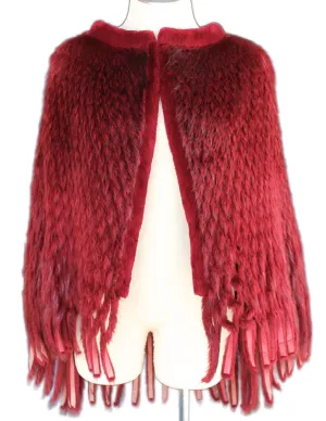 SCARLET RED BEAVER FUR PONCHO/SHAWL/CAPE, WAFFLE CUT