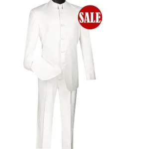 Sharp Banded Collar Nehru Church Suit White