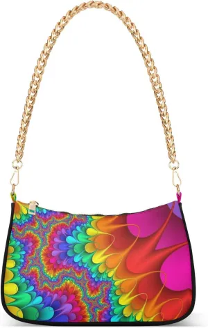 Shoulder Bags for Women Colorful Unique Tie Dye Art Meet Rainbow Flower Hobo Tote Handbag Small Clutch Purse with Zipper Closure57