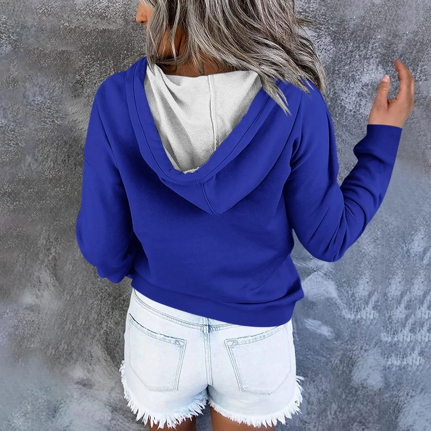 slqdgmryz Hoodies for Women Button Preppy Tunic Sweatshirt Plain Cute Hoodie Drawstring Long Sleeve Pullover with Pockets