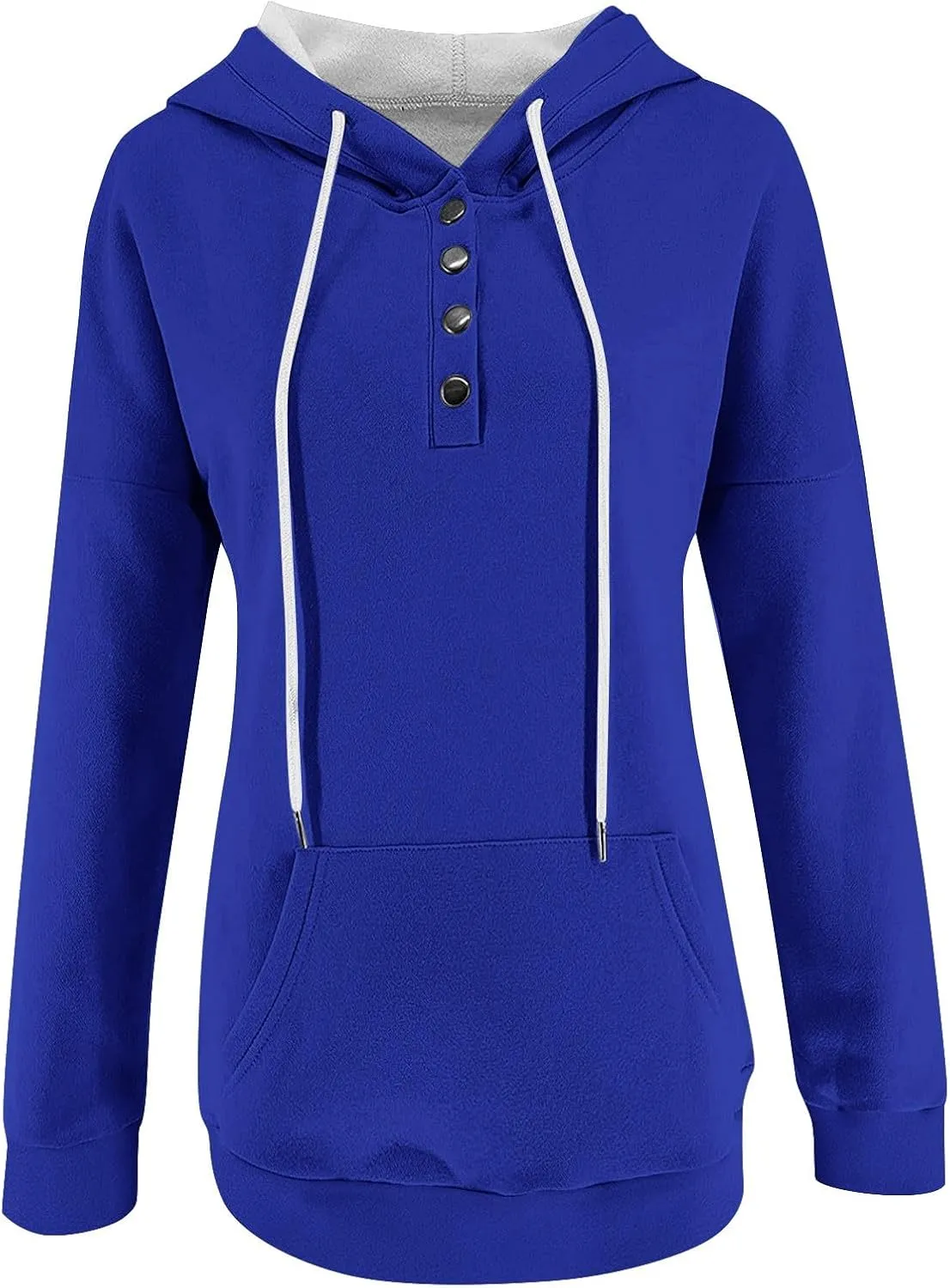 slqdgmryz Hoodies for Women Button Preppy Tunic Sweatshirt Plain Cute Hoodie Drawstring Long Sleeve Pullover with Pockets