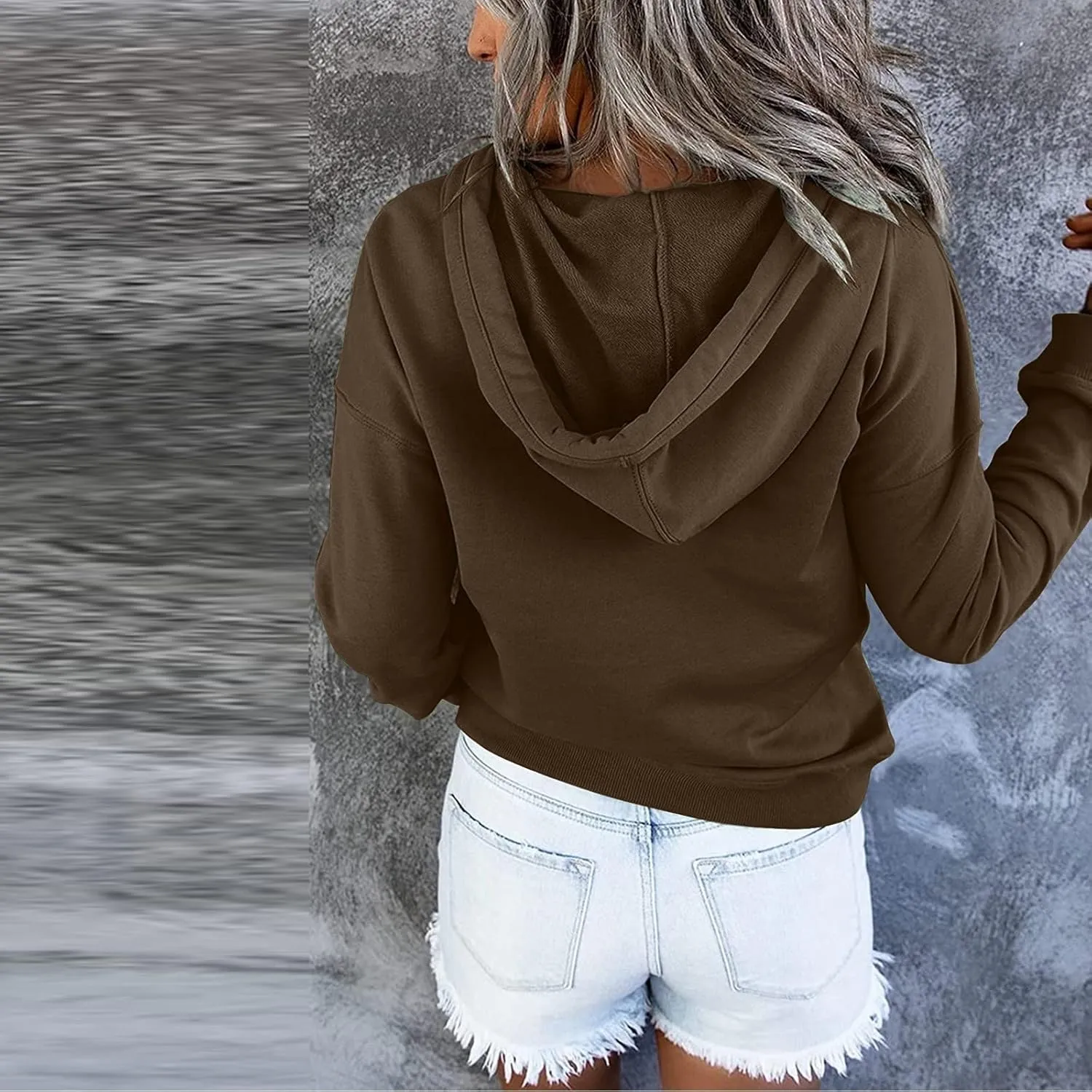 slqdgmryz Hoodies for Women Button Preppy Tunic Sweatshirt Plain Cute Hoodie Drawstring Long Sleeve Pullover with Pockets