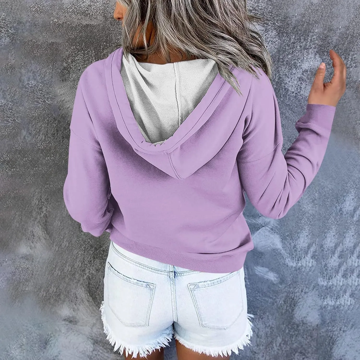 slqdgmryz Hoodies for Women Button Preppy Tunic Sweatshirt Plain Cute Hoodie Drawstring Long Sleeve Pullover with Pockets