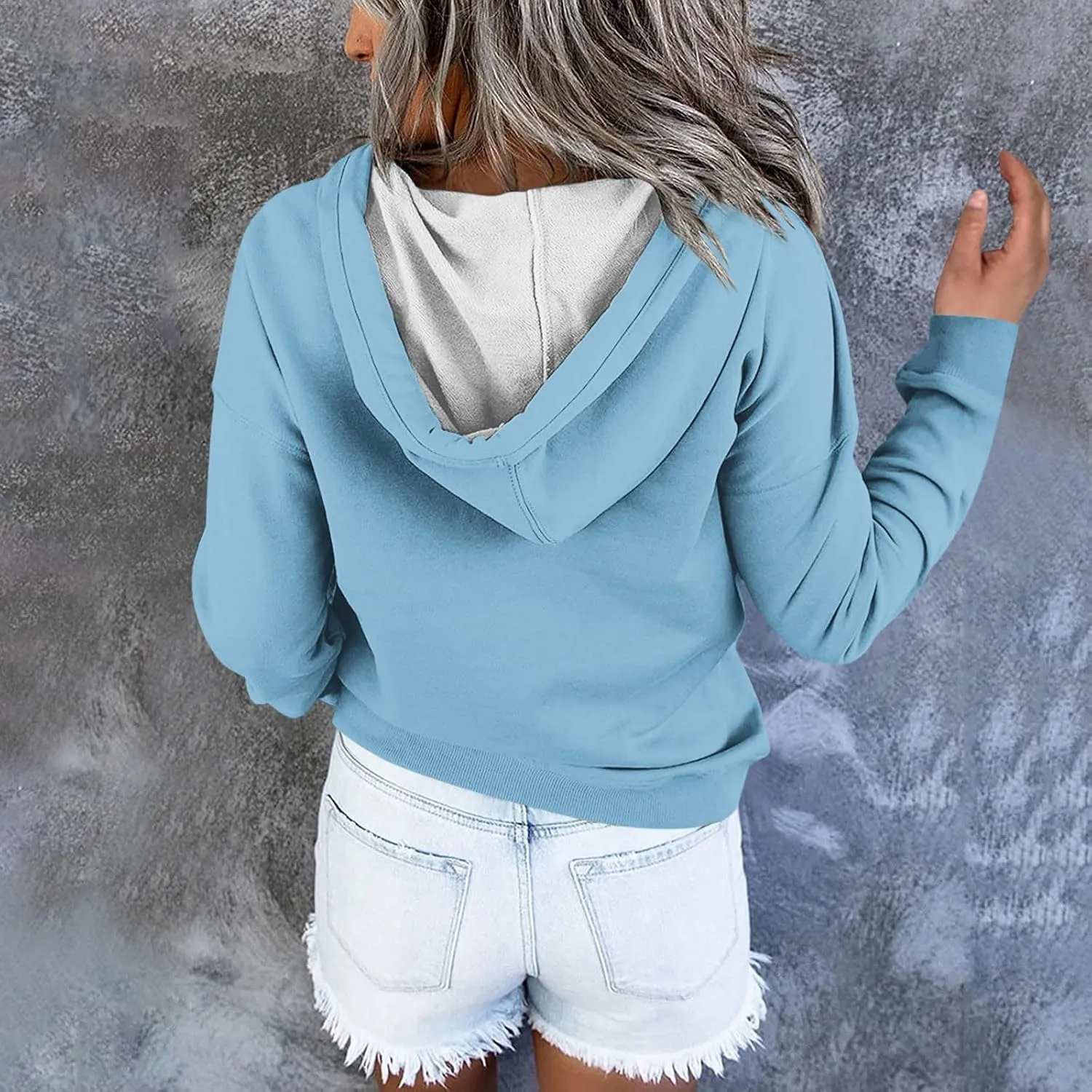 slqdgmryz Hoodies for Women Button Preppy Tunic Sweatshirt Plain Cute Hoodie Drawstring Long Sleeve Pullover with Pockets