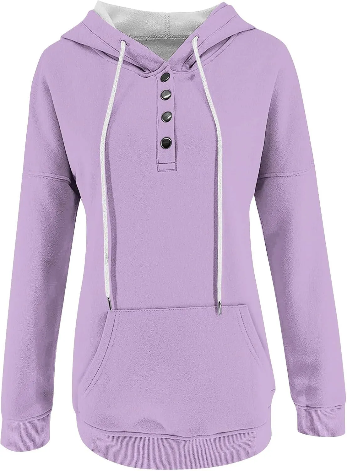 slqdgmryz Hoodies for Women Button Preppy Tunic Sweatshirt Plain Cute Hoodie Drawstring Long Sleeve Pullover with Pockets