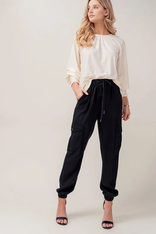 Soft Tencel Drawstring Cargo Joggers