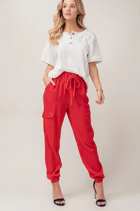 Soft Tencel Drawstring Cargo Joggers