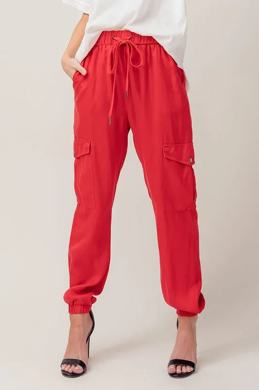 Soft Tencel Drawstring Cargo Joggers