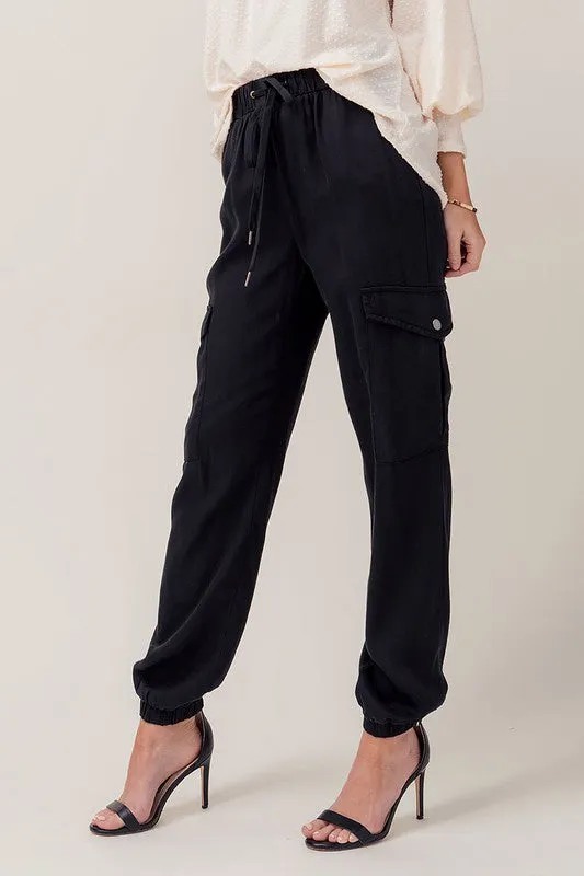 Soft Tencel Drawstring Cargo Joggers