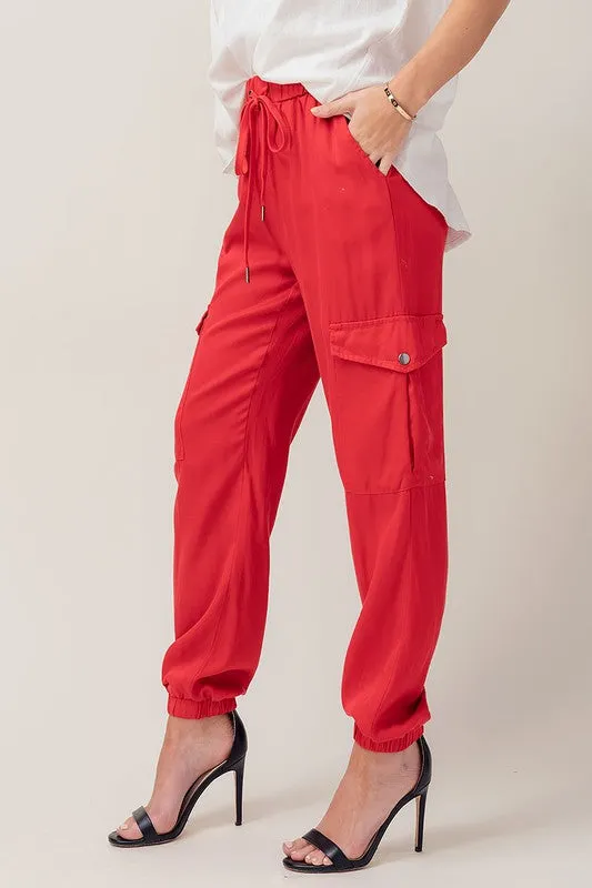 Soft Tencel Drawstring Cargo Joggers