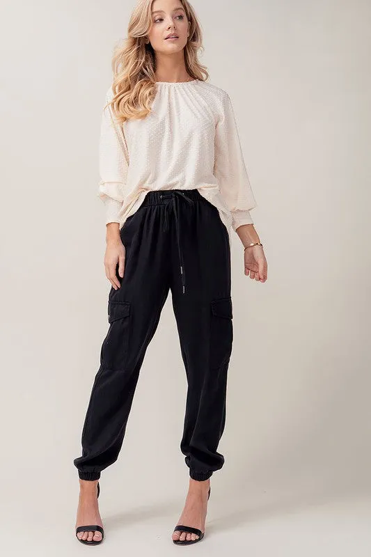 Soft Tencel Drawstring Cargo Joggers