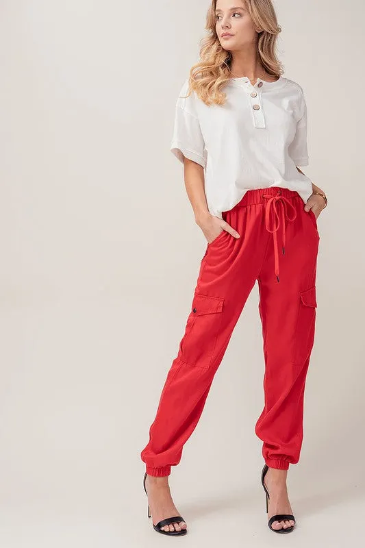 Soft Tencel Drawstring Cargo Joggers
