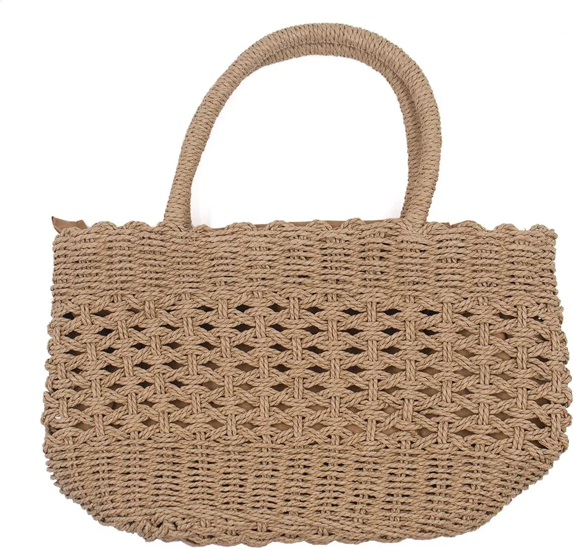 surell Paper Straw Square Bucket Bag w Shoulder Strap - Summer Beach Tote - Unique Round Purse - Stylish Spring Fashion Accessory - Light Natural