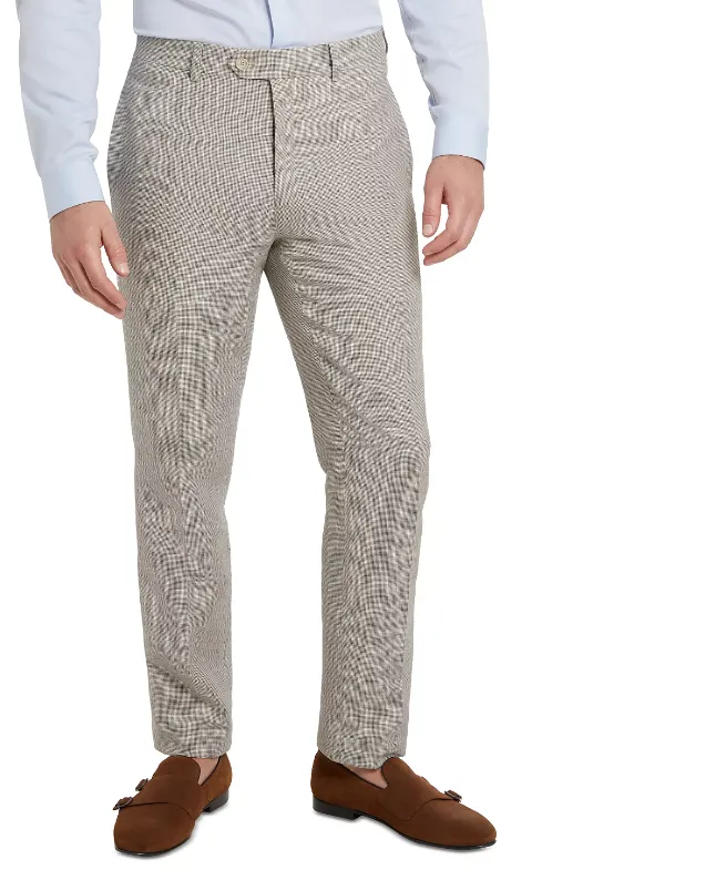 Tallia Mens Slim Fit Houndstooth Dress Suit Pants Tan 30 x 32