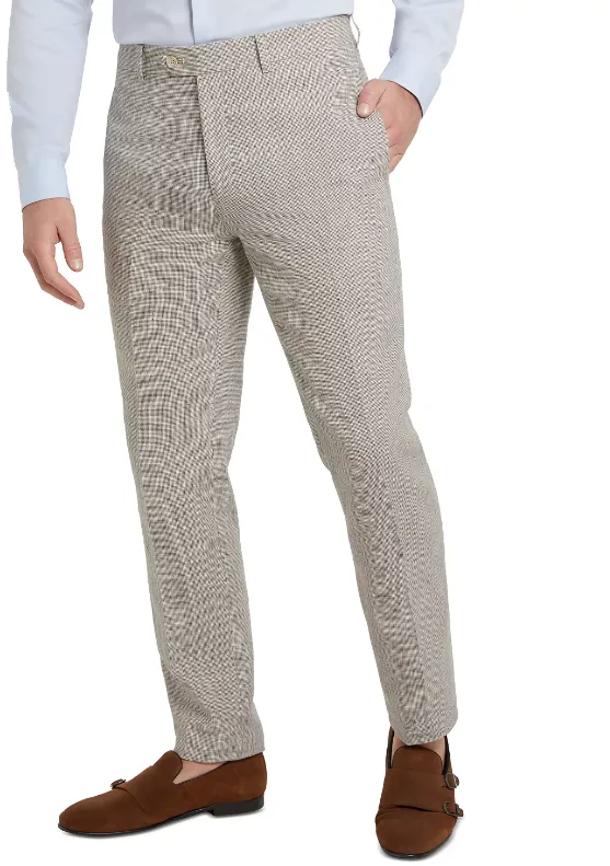 Tallia Mens Slim Fit Houndstooth Dress Suit Pants Tan 30 x 32